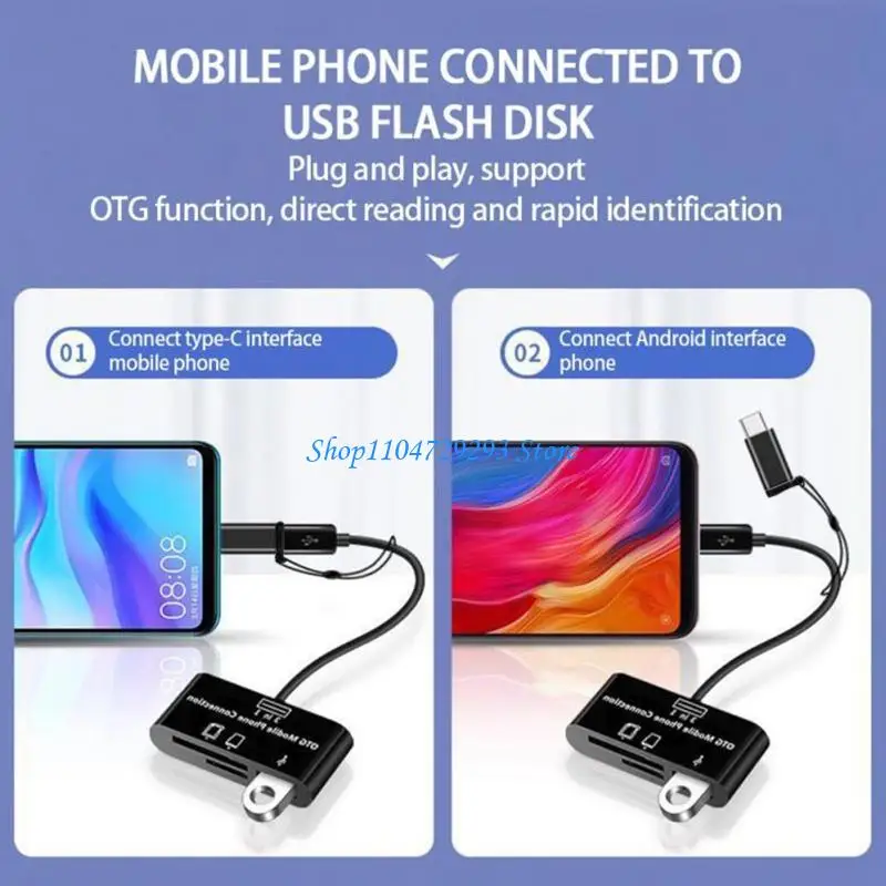 USB Compact Flash Data Cable Type C Ports to Micro USB TF U Disk Card Reader