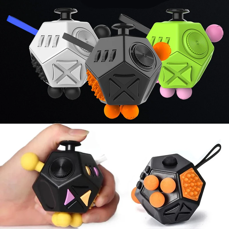 12 جانبًا من ألعاب Fidget Cube الحسية تخفف التوتر والقلق مكعب مضاد للاكتئاب للأطفال والكبار مع إضافة OCD للتوحد