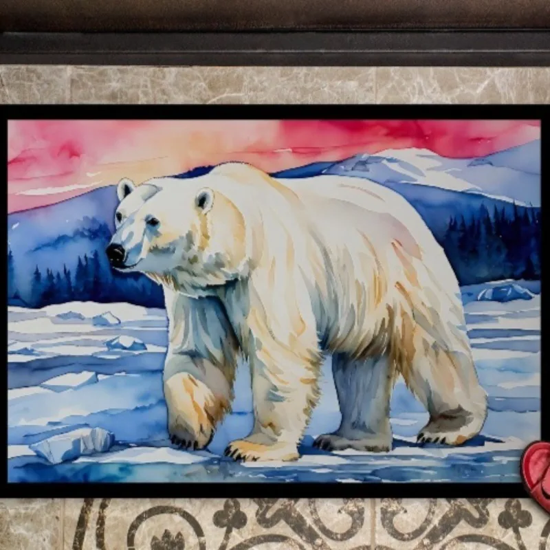 

Изысканный коврик с рисунком белого медведя 24x36, нескользящий моющийся коврик с низким ворсом для прихожей в помещении и на открытом воздухе