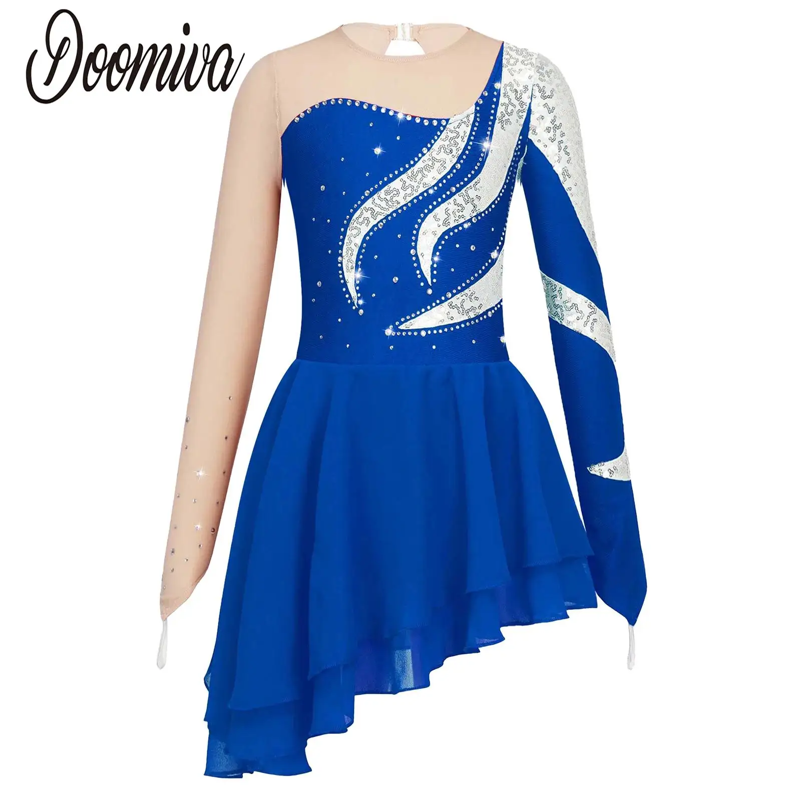 Girls Ballet Dress Figure Skating Swing Dance Dress Gymnastic Suit Long Sleeve Body Jersey Leotard Performance Costumes