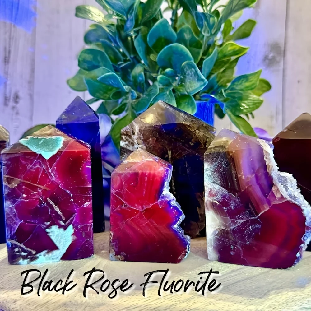 

Natural Fluorite Black Rose Tower Specimen Red Light Rough Mineral Crystal Quartz Healing Stone Home Decoration