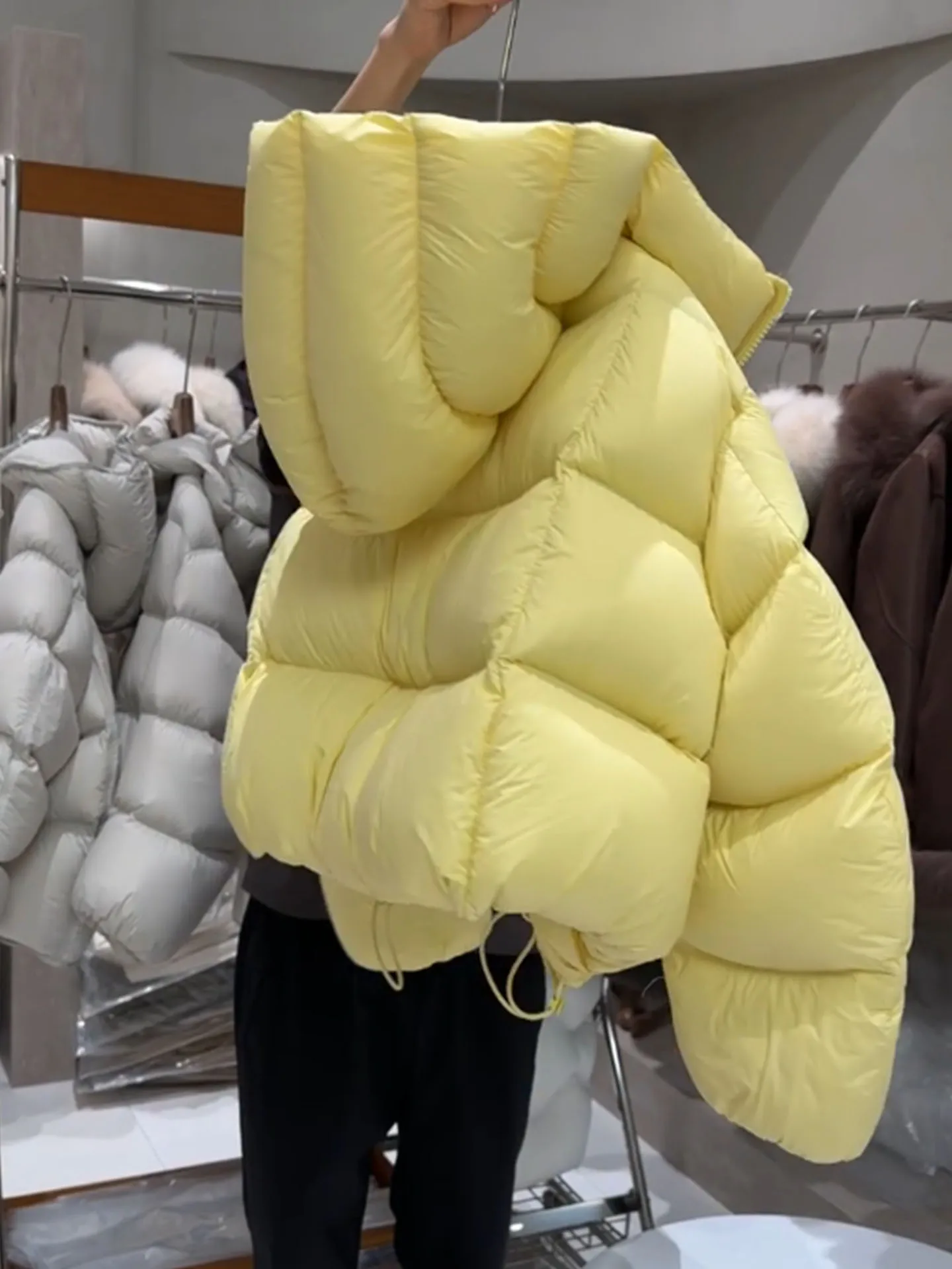 Chic ort Puffer Jaet Feminino Amarelo Cr Puff 2025 Inverno Thi Casacos Ele Sle Du Down Filling Ci Casual