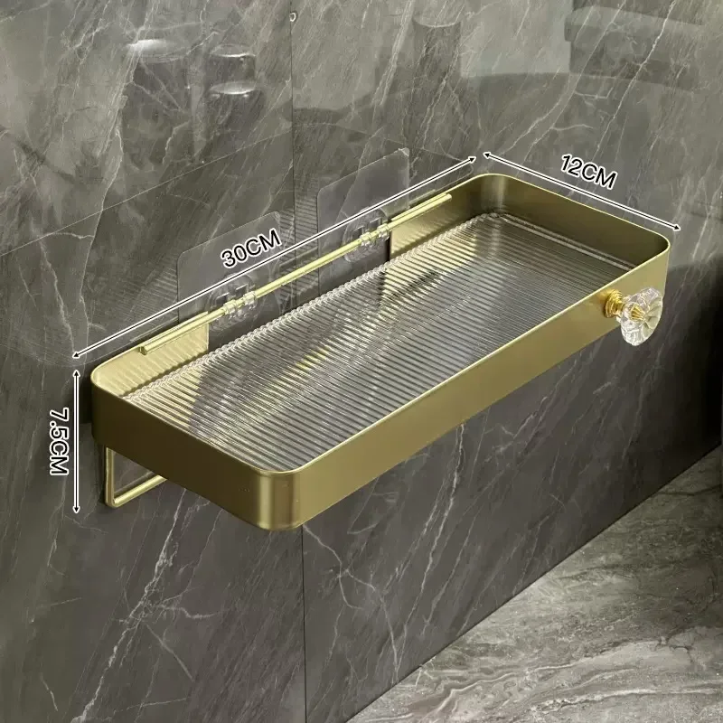 Gold storage rack without punching bathroom sink washbasin wall mounted cosmetic storage rack bathroom accessories shelves 3