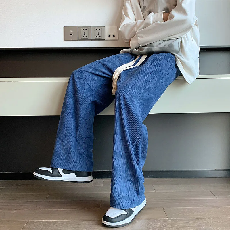 

Мужские вельветовые брюки с принтом, прямого кроя, в уличном стиле, универсальные, весенне-осенние, длинные, модные, спортивные, свободные