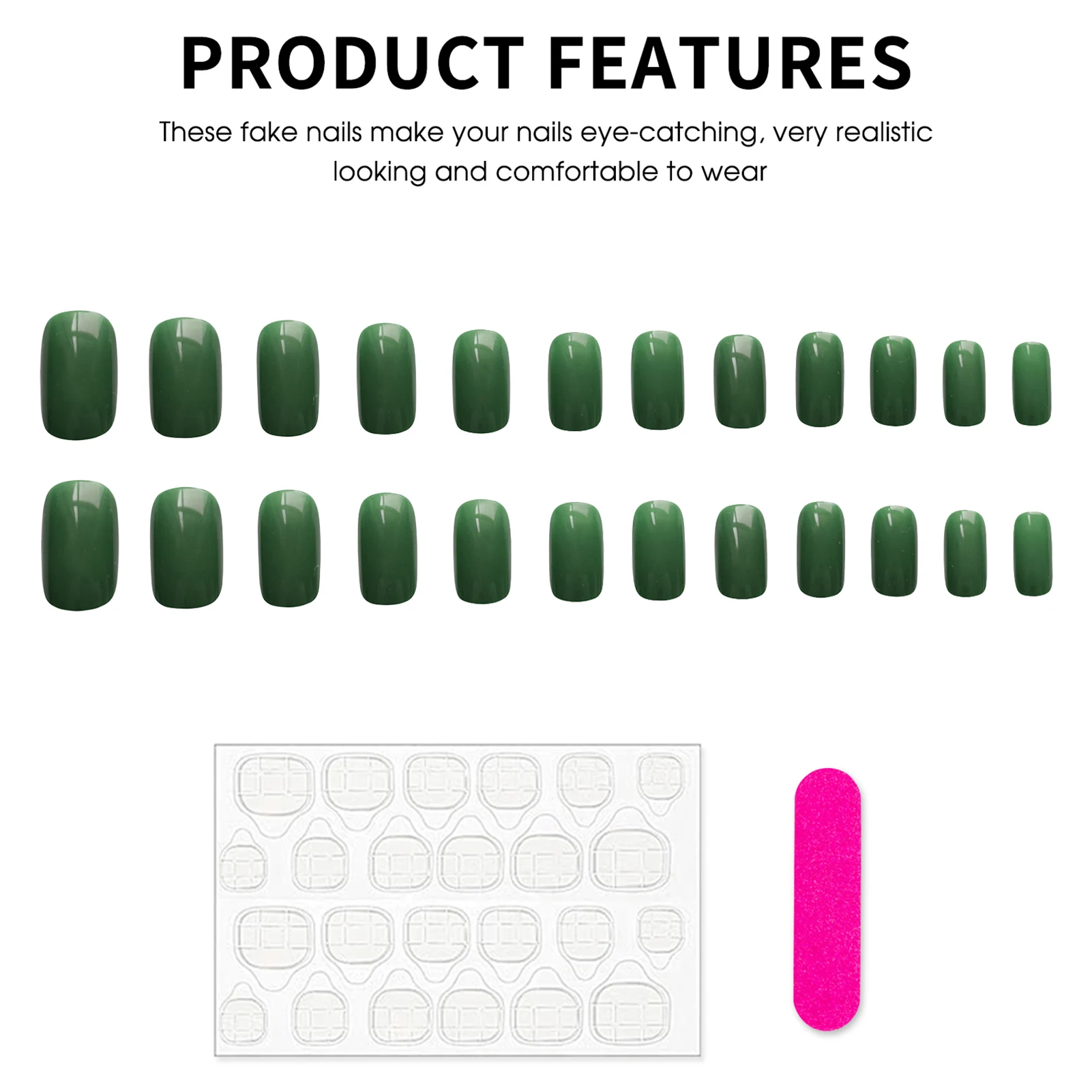 24 stuks groene kunstnagels middellange vierkante druk op nagels effen kleur volledige dekking acryl nepnagels patches voor vrouwen meisjes