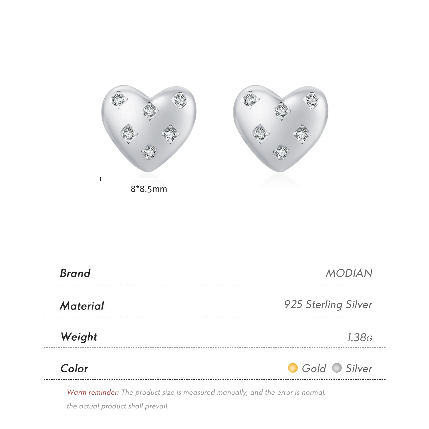 MODIAN 925 Sterling Silver świecące serca kolczyki sztyfty romantyczne ślubne kolczyki dla kobiet biżuteria prezent na walentynki — zdjęcie 4