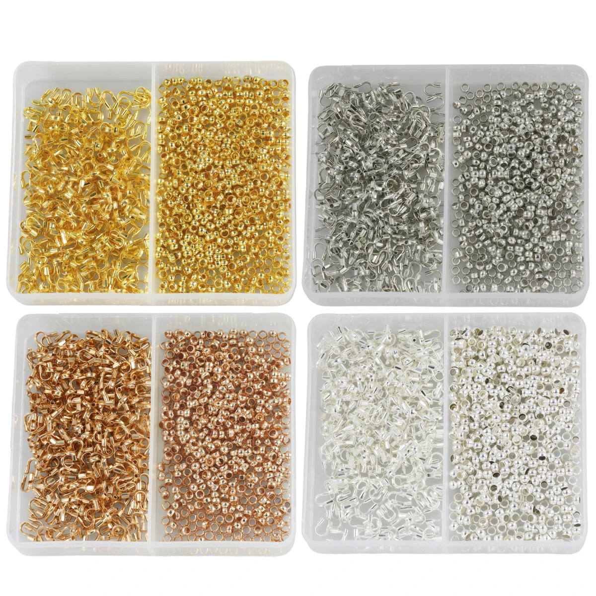 100 Sets Alloy Double Grid Box Set U Shape Bails + Crimp Beads Jewelry Findings for DIY Bracelet Pendant Making Supplies