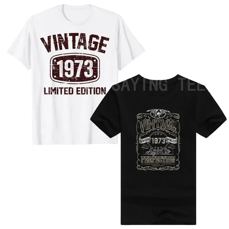 

Vintage 1973 Limited Edition Birthday Gift T-Shirt Born in 1973 Aged To Perfection 70s Outfit for Dad Men's Fashion Saying Tee