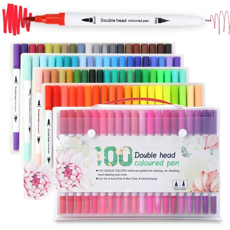 48/60/72/80/100/120 Colors Professional Double Head Watercolor Brush Pen Art Markers Drawing Sketch Manga Soft Brush Marker Pen