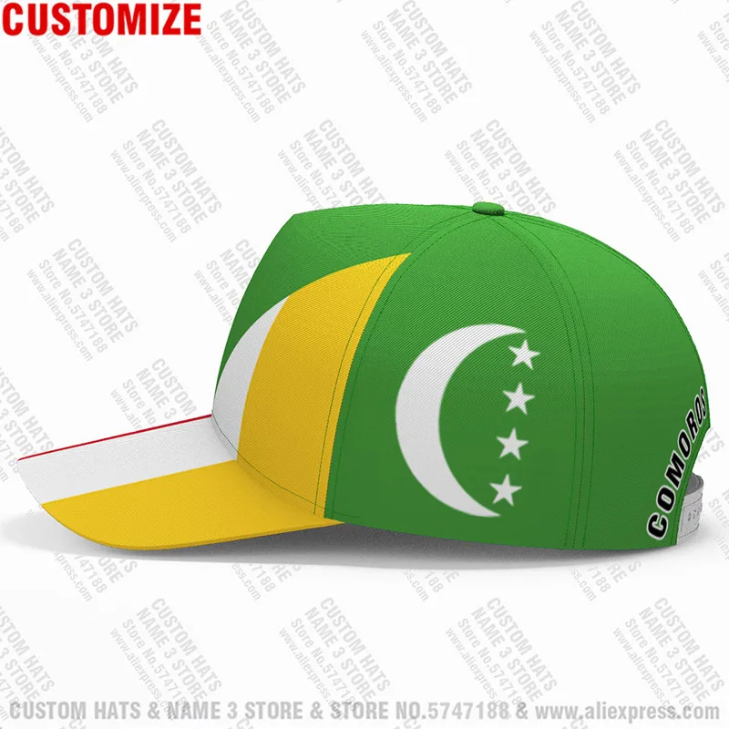 Comoros youth diy free custom made name hat nation flag km french union country college print photo unisex baseball cap