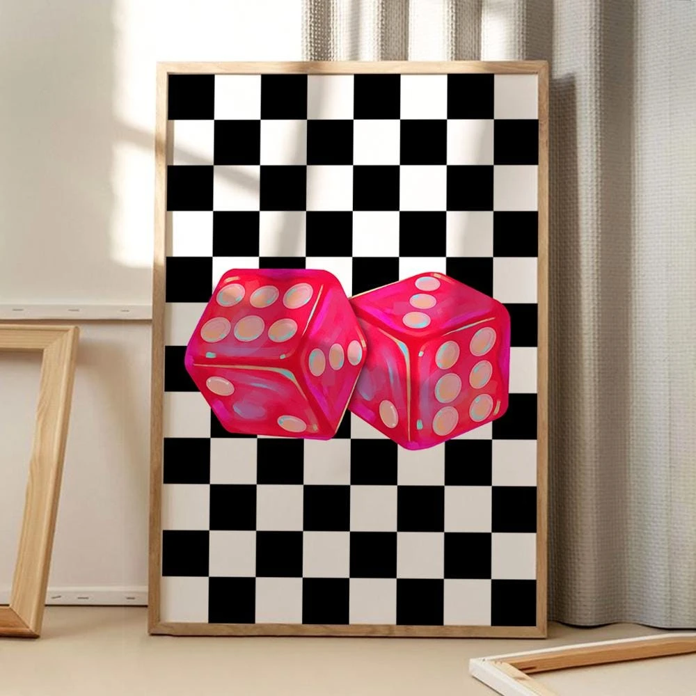 Newspaper High Heels Retro Art Black and White Checkered Dice Canvas Poster Printing Picture Wall Art Home Decor Mural Cuadros