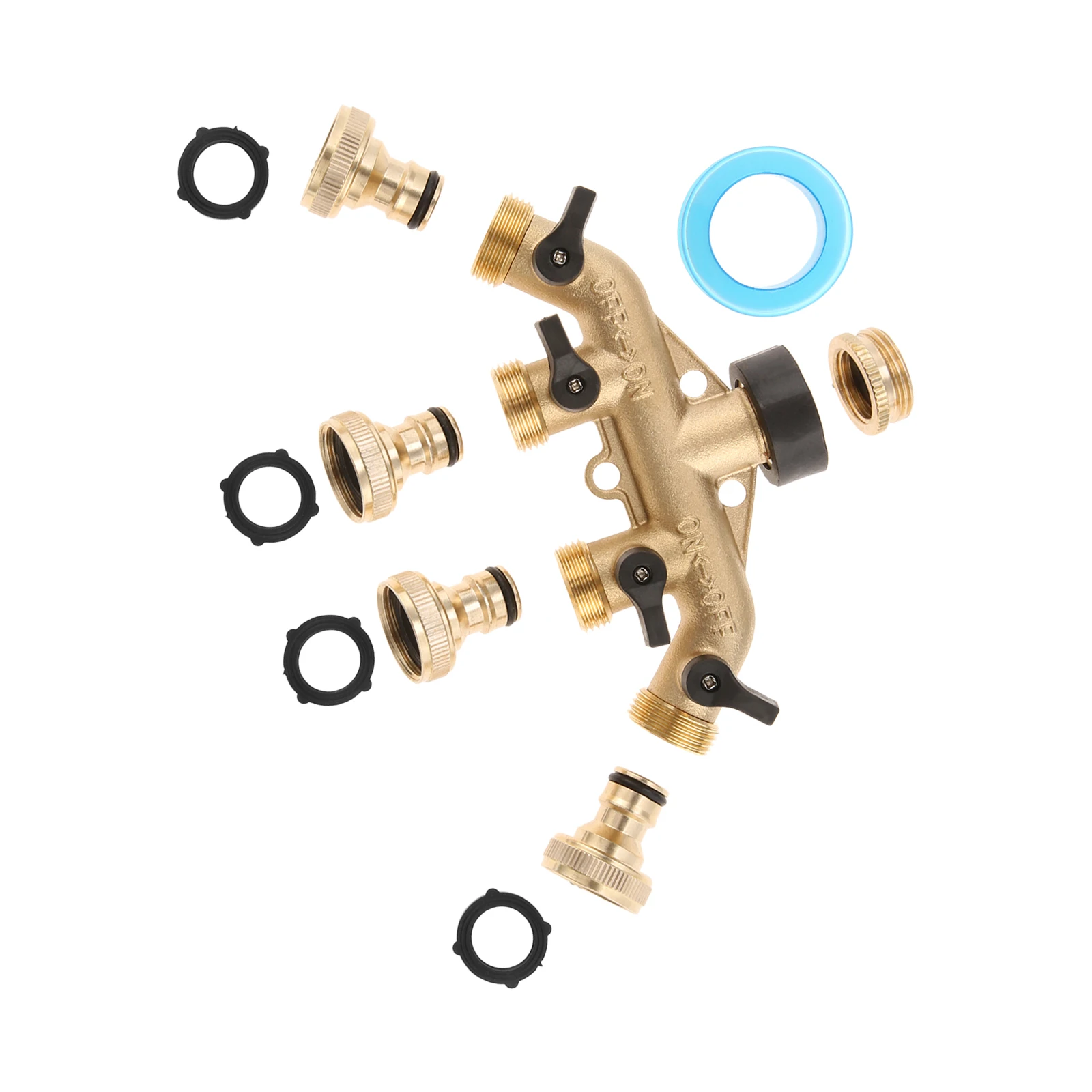 1Set 4 Way Tap Hose for Garden Watering with 4 Individual 3/4” Water tap and 3/4'' to 1/2'' Tap Connector Splitter Water Pipe