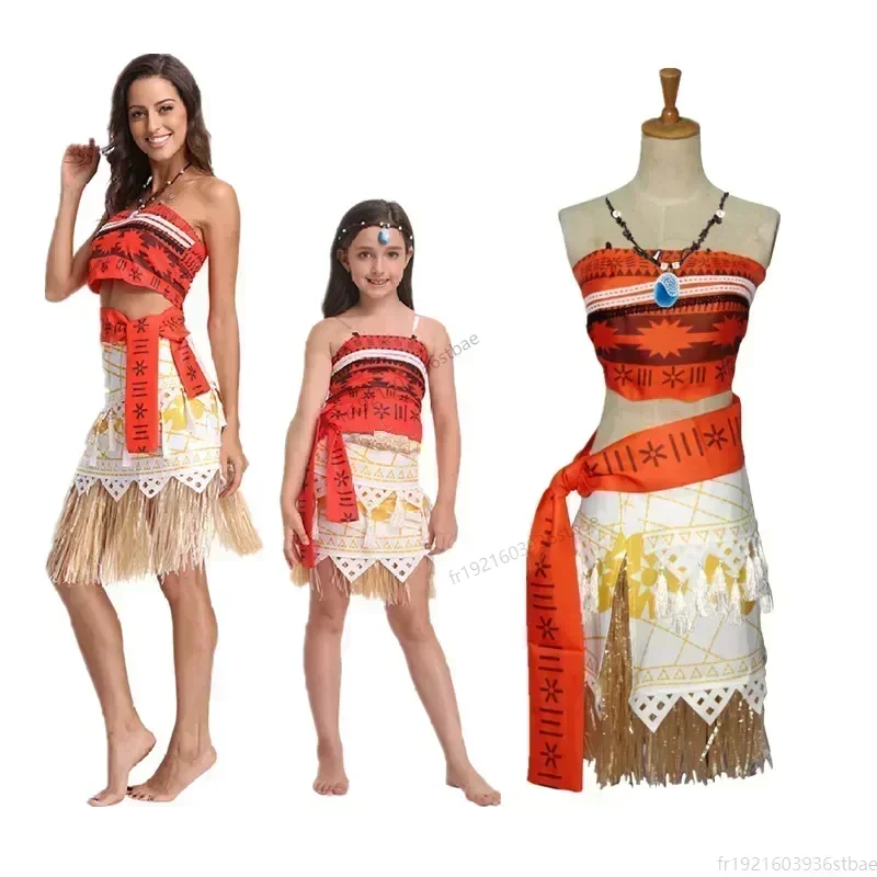 Children And Adult Women Moana Holiday Costume Film Show Top Skirt Suit Child Fancy Cosplay Vaiana Dress Outfit For Baby