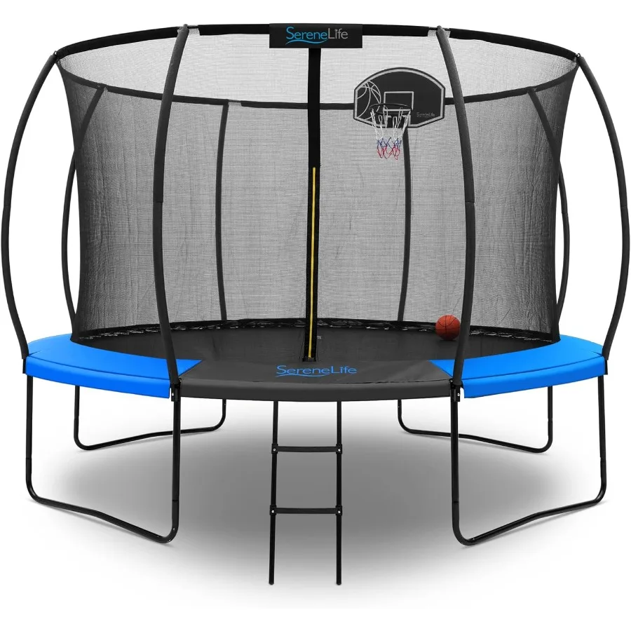 

8FT 10FT 12FT 14FT Outdoor Trampoline for and Adults Recreational Backyard Trampoline with Curved Safety Poles and Net Enclosur