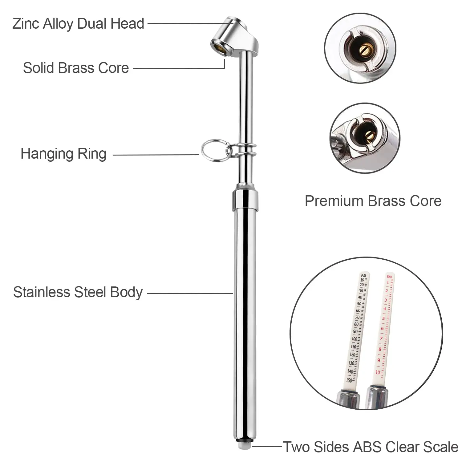 ATsafepro Semi Truck Tire Pressure Gauge Heavy Duty Tire Gauge Range to 150PSI/10Bar Dual Head Air Pressure Gauge