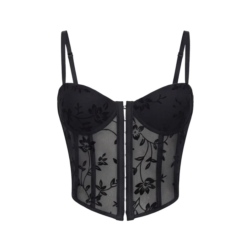 Blumenbedrucktes Crop-Top Damen-Korsett Ärmelloses Tanktop Offene Vorderseite Y2k Kleidung Sommer-Fit Camisole Streetwear Ausgehweste