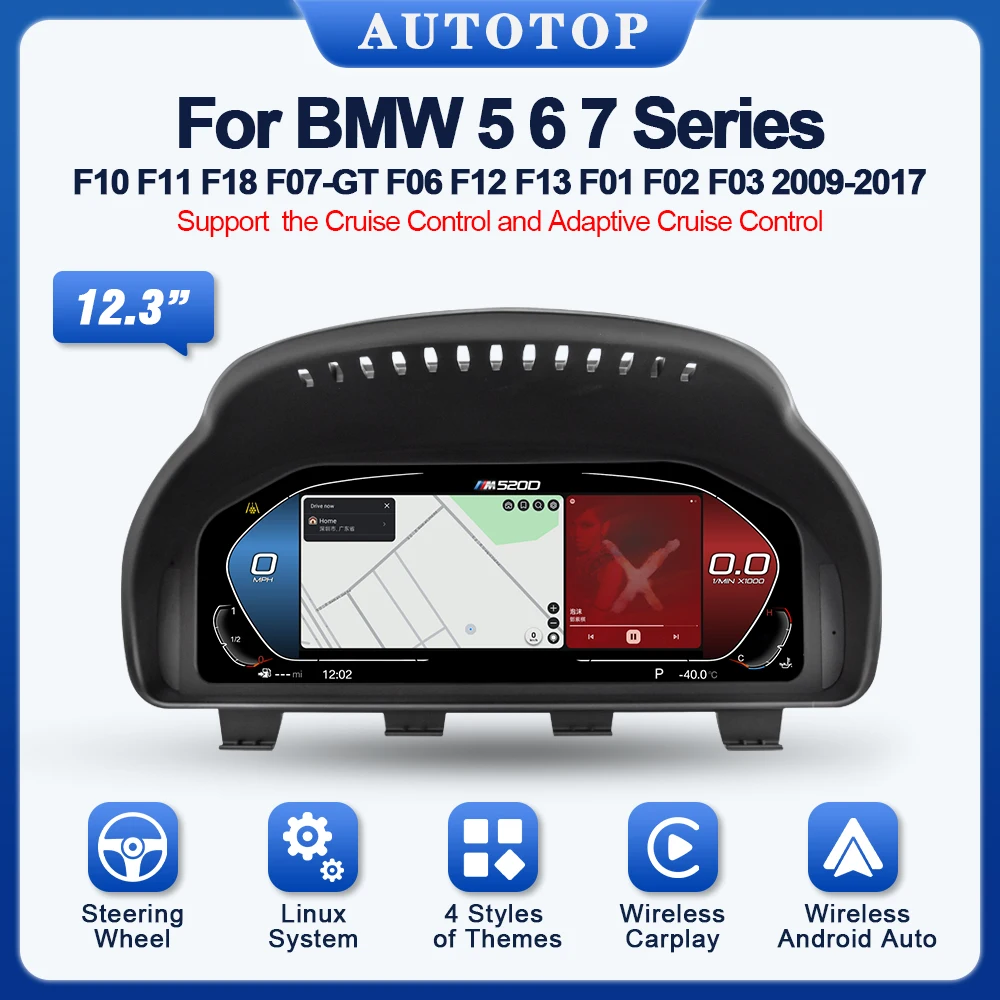 Linux 12,3 Zoll 1920*720P Drahtlose Carplay LCD Dashboard Für BMW 5/6/7 Serie F10 F07 F01 Digital Cluster Android Mirroring – Detail 5