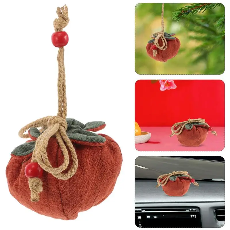 Persimmon Chinese Sachet Pendant With Blessing Bag For Car Rear View Mirror Good Luck Charms And Feng Shui Ornament Orange