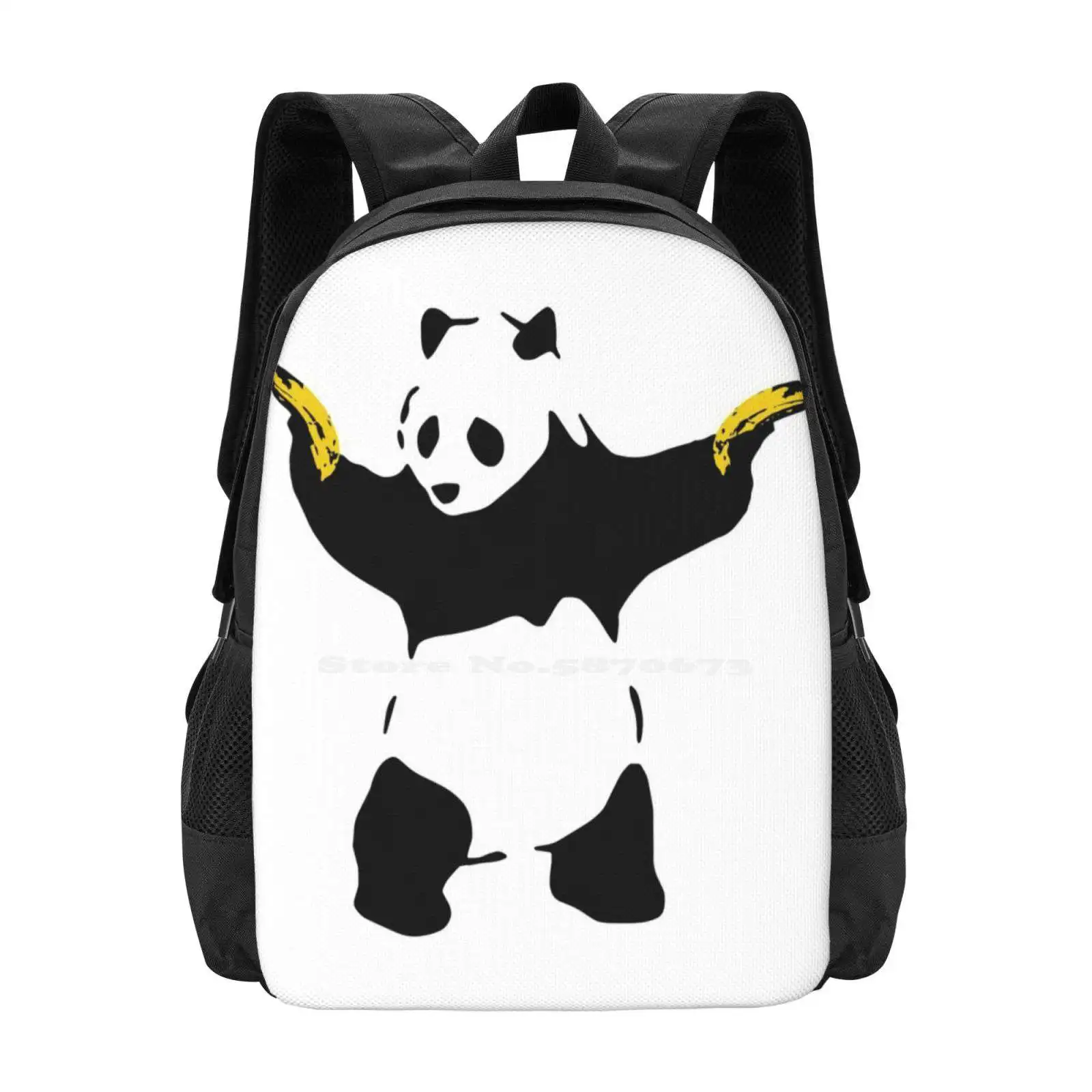 

Bad Panda Stencil School Bags Travel Laptop Backpack Angry Panda Stencil Banana Gun Bad Panda Banksy Velvet Underground