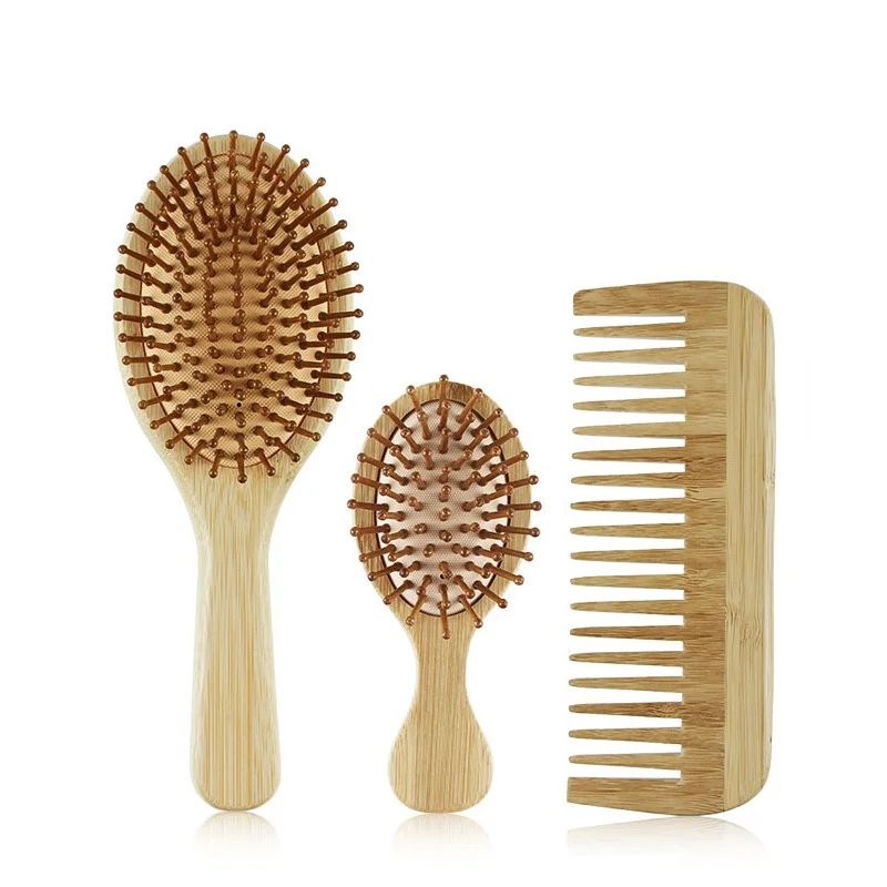 

1 Pc Eco-friendly Bamboo Hair Comb Detangling Hairbrush Wooden Air Cushion Massage Comb Wide Tooth And Pointed Tail Cmb