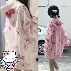 Sanrio Hello Kitty Sweatshirt Women Oversized Long Sleeve Hooded Hoodies Anime Y2k Casual Warm Jacket Coats Streetwear Hoodie