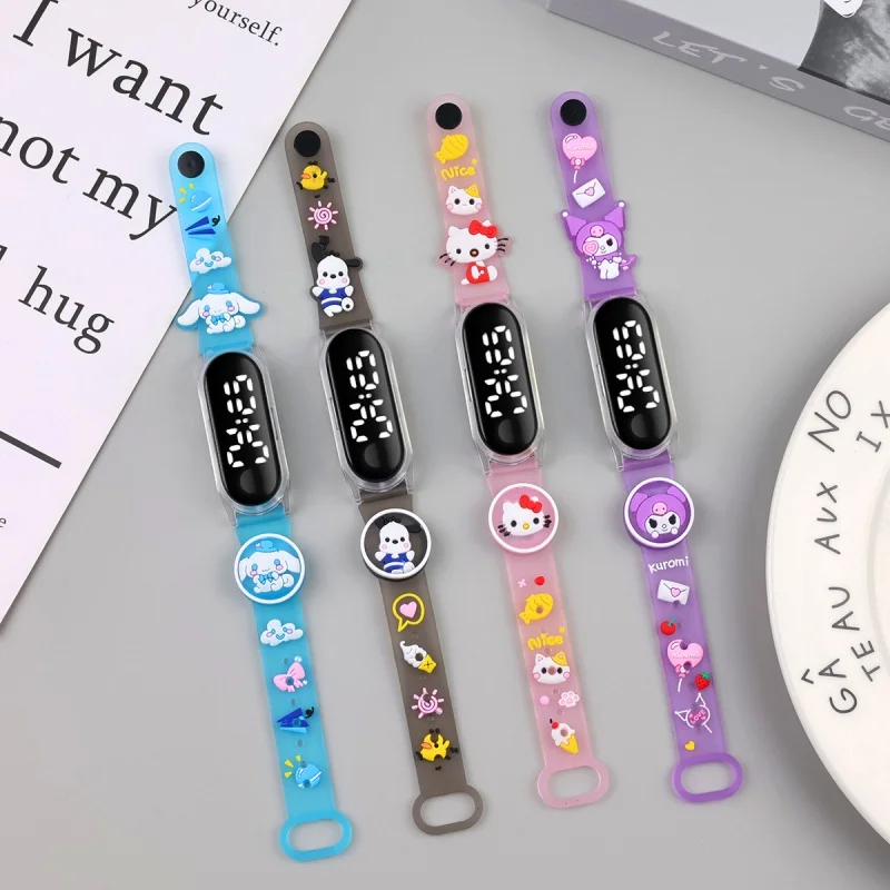การ์ตูนส่องสว่างอะนิเมะ Sanrio นาฬิกา Hello Kitty นาฬิกาเด็กกีฬานาฬิกาซิลิโคนของเล่นเด็กของขวัญ