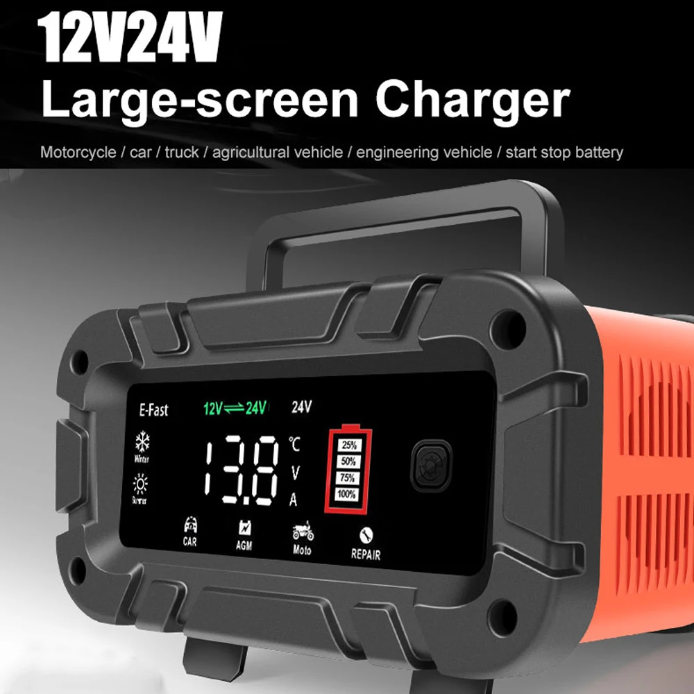 Car Battery Chargers 12V/24V Intelligent Pulse Repairing Charge Device Automotive Battery Trickle Maintainer