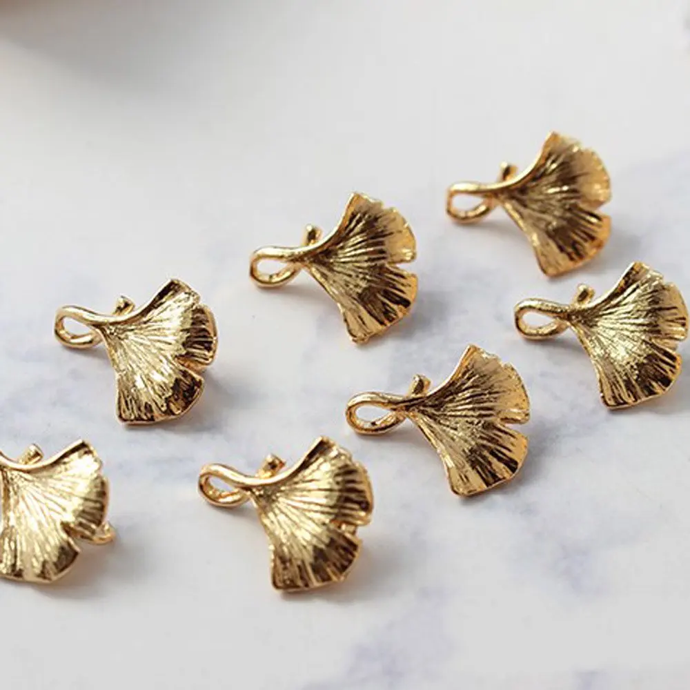 6PCS Dainty Ginkgo Leaf Pendant for Jewelry Making Diy Drop Earrings Charms Hand Made Brass 18k Gold Plated 13*15mm