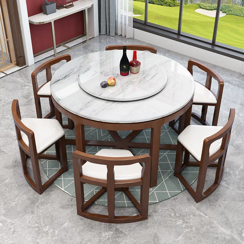 Marble Rock Plate Solid Wood Dining Table Chair Small Family Small Round