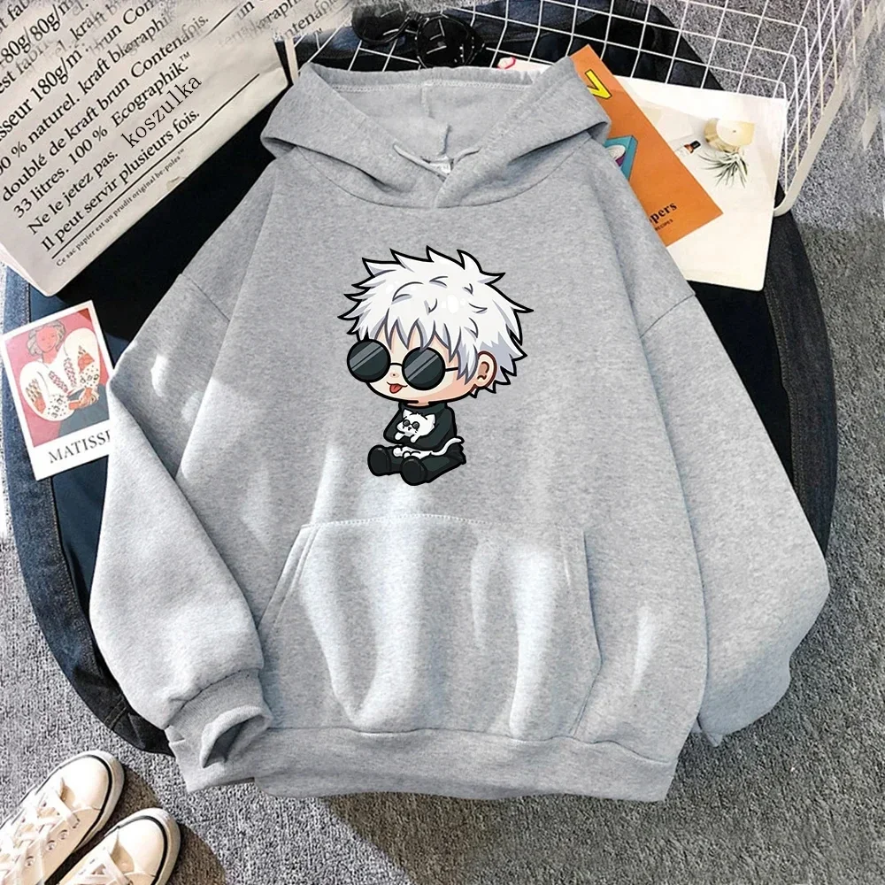 Anime Jujutsu Kaisen Satoru Gojo Śliczna kreskówka Grafika z nadrukiem Bluza z kapturem Plus Size Bluza męska damska Unisex Streetwear