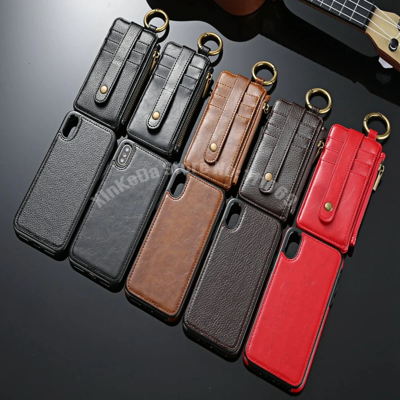 50pcs DHL 2 in 1 Split Wallet Leather Case For iPhone X 8 I8 7 PLUS 6 6S 5s Card Wallet TPU Litchi Back Cover Car Mount Holder