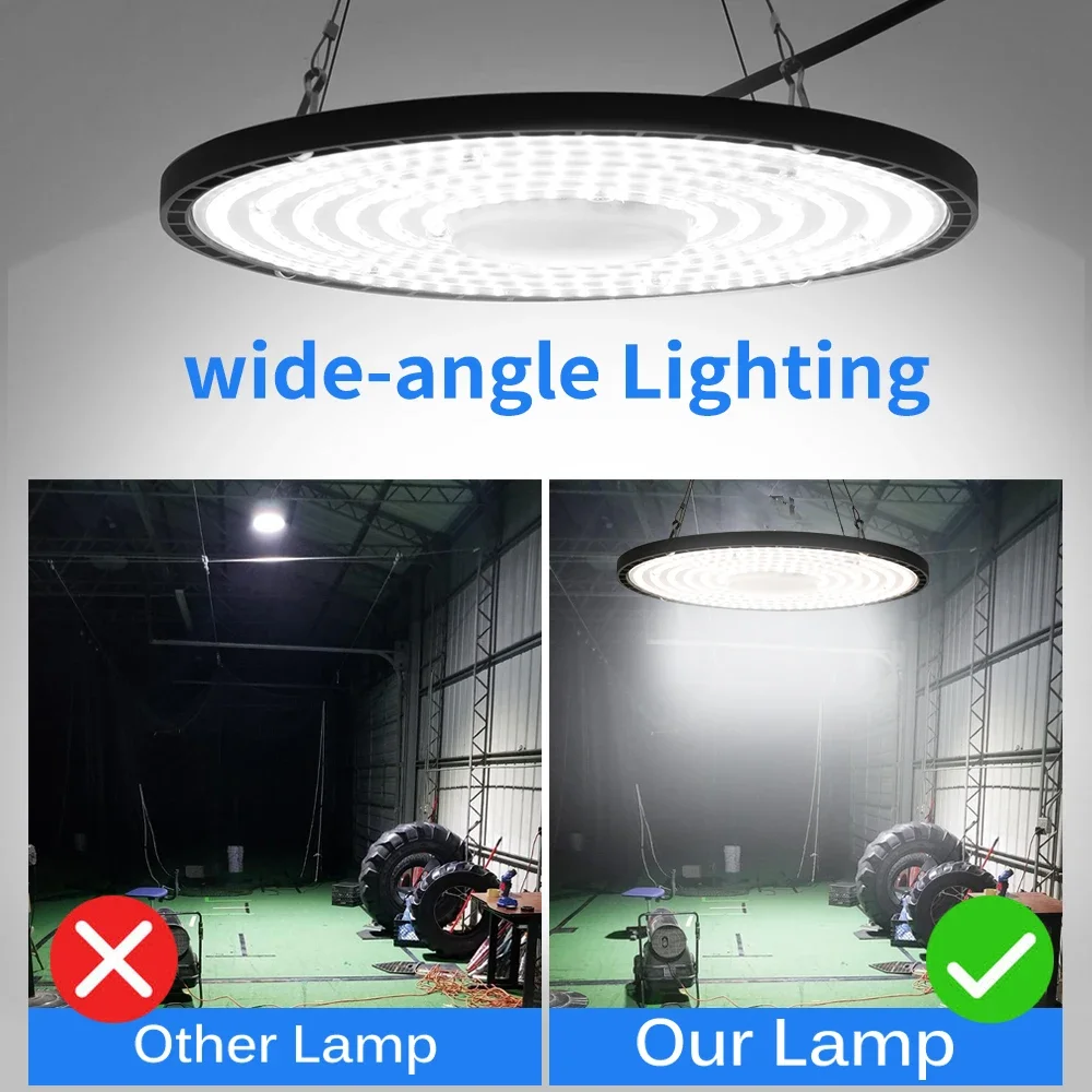 100W 150W 200W UFO High Bay Light 6500K Cool White IP65 Waterproof LED Industrial Lighting For Garage Gym Factory Warehouse