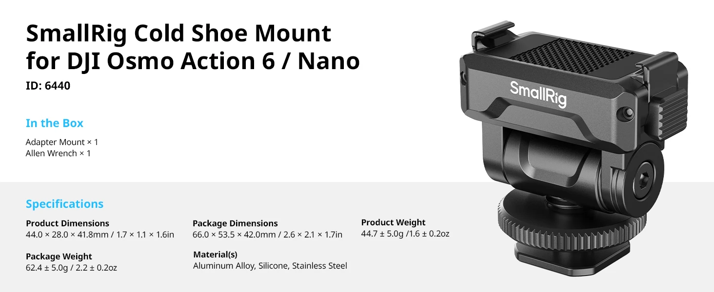SmallRig Cold Shoe-Halterung für DJI Osmo Action 6 / Nano, mit Schnellverschluss-Halterung 160 ° Neigungsverstellbar mit 1/4"-20-Grad-Loch für Käfige – Detail 8