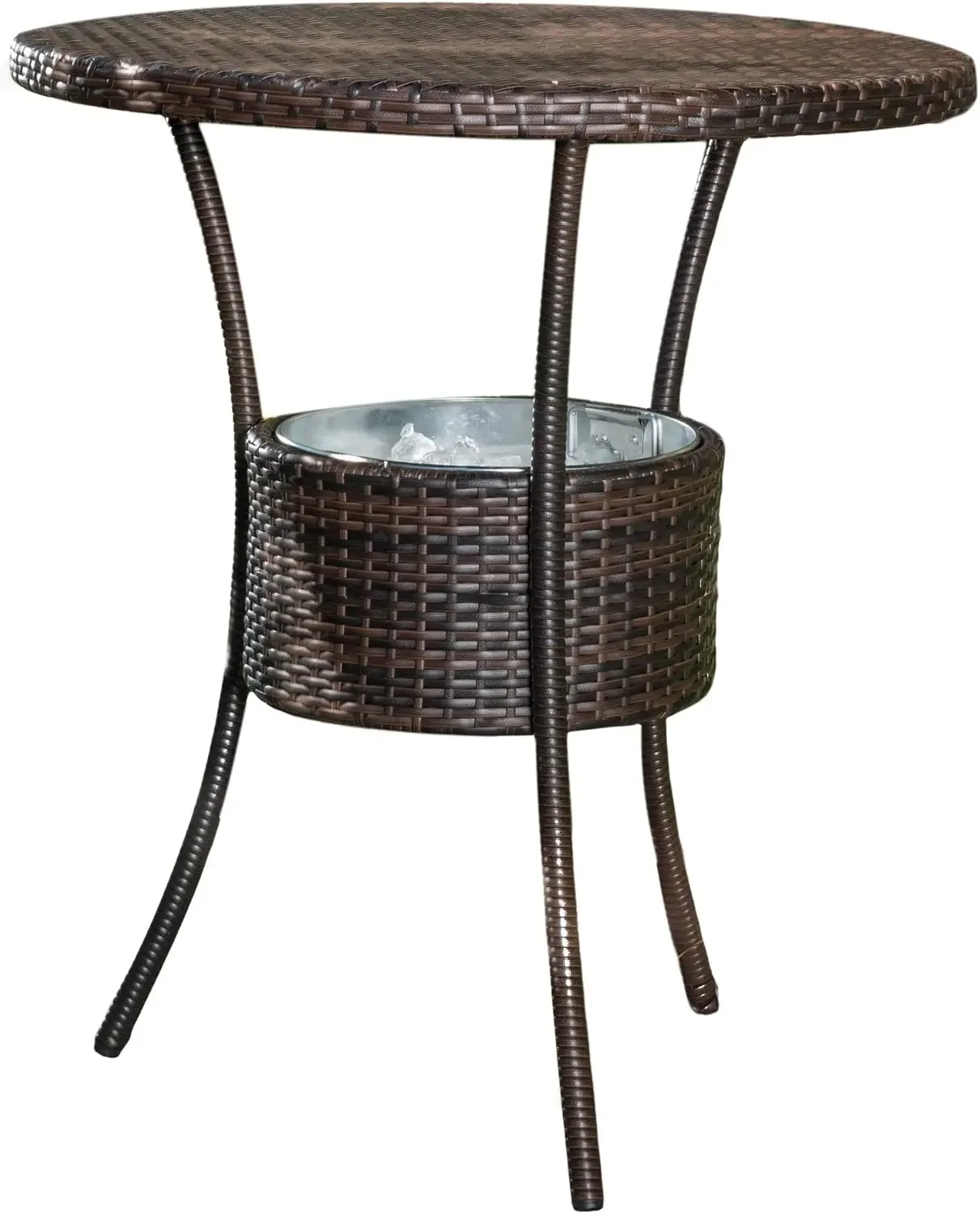 Knight Home Oyster Bay PE Table with Ice Pail, Multibrown, Dimensions: 31.75”L x 31.75”W x 34.25”H