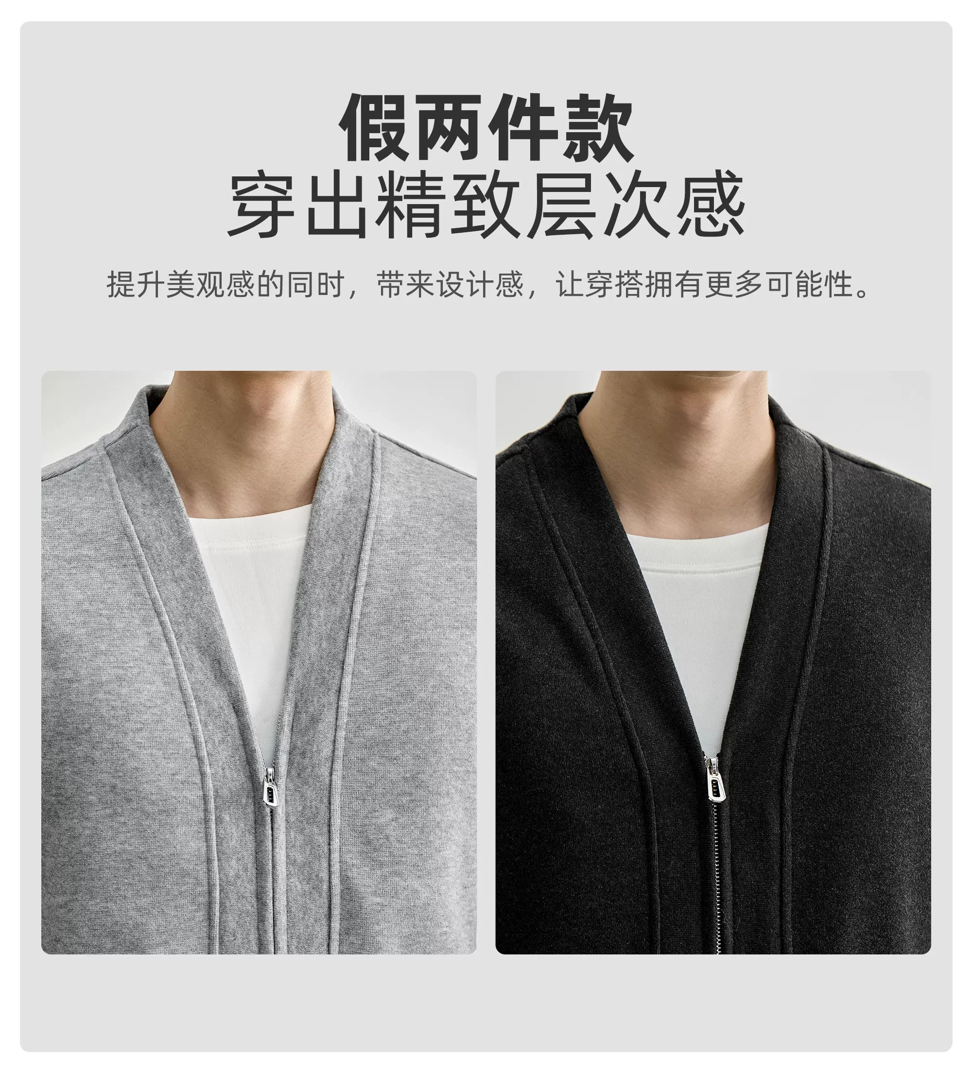 Men's Layered-Look Double-Zip Knit Cardigan — product detail 3
