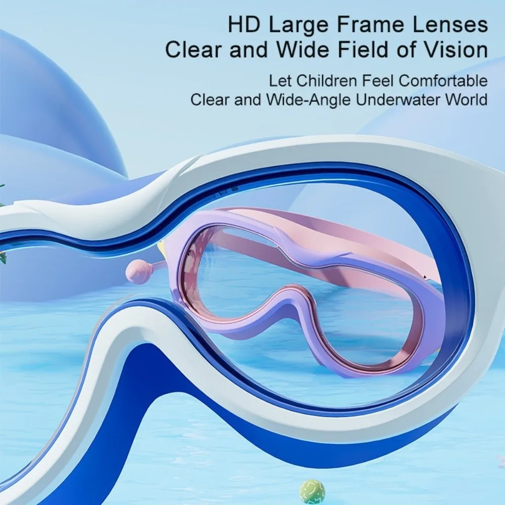 Lunettes de natation à grande monture pour enfants, avec bouchon d'oreille, Anti-buée, couleurs vives, ensemble de lunettes de plongée en verre PC pour enfants