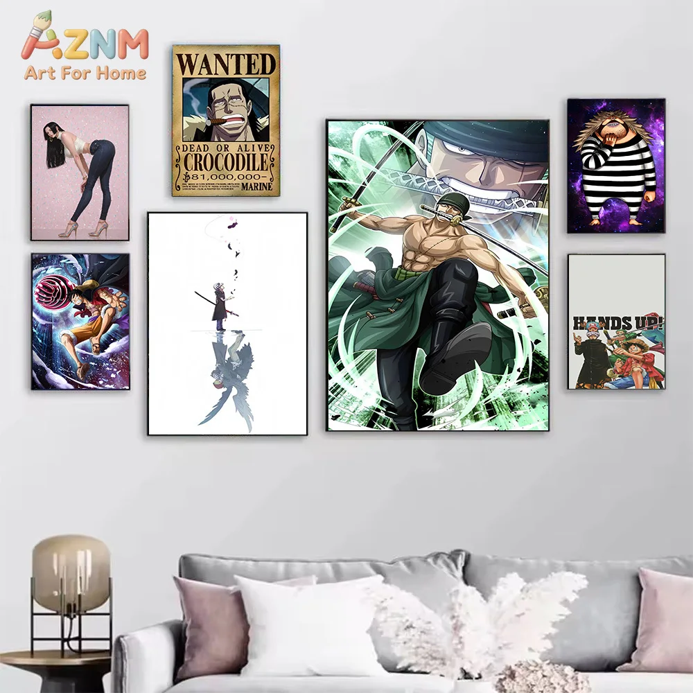 AZNM One Piece Anime Canvas Wall Art Boa Hancock Portgas D Ace Shanks Dracule Mihawk Roronoa Zoro Crocodile Monkey D Luffy HD Pr view 2