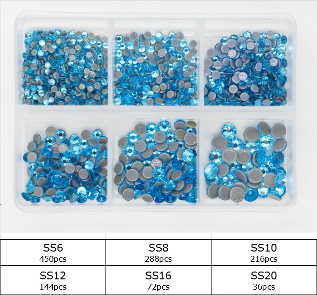 1200pcs Mix Sizes Glass Crystal Hot Fix Rhinestone Set Flatback 3D Crystal Nail art Rhinestones For DIY Garment Decorations