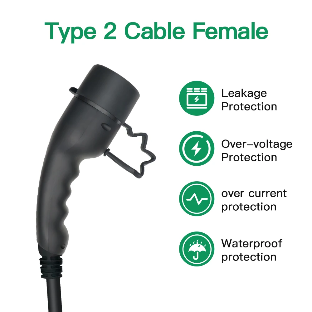 Chiefleed ev charger type 2 Female Converter 16A 32A With Extension cable For Electric Vehicles Type2 Charge