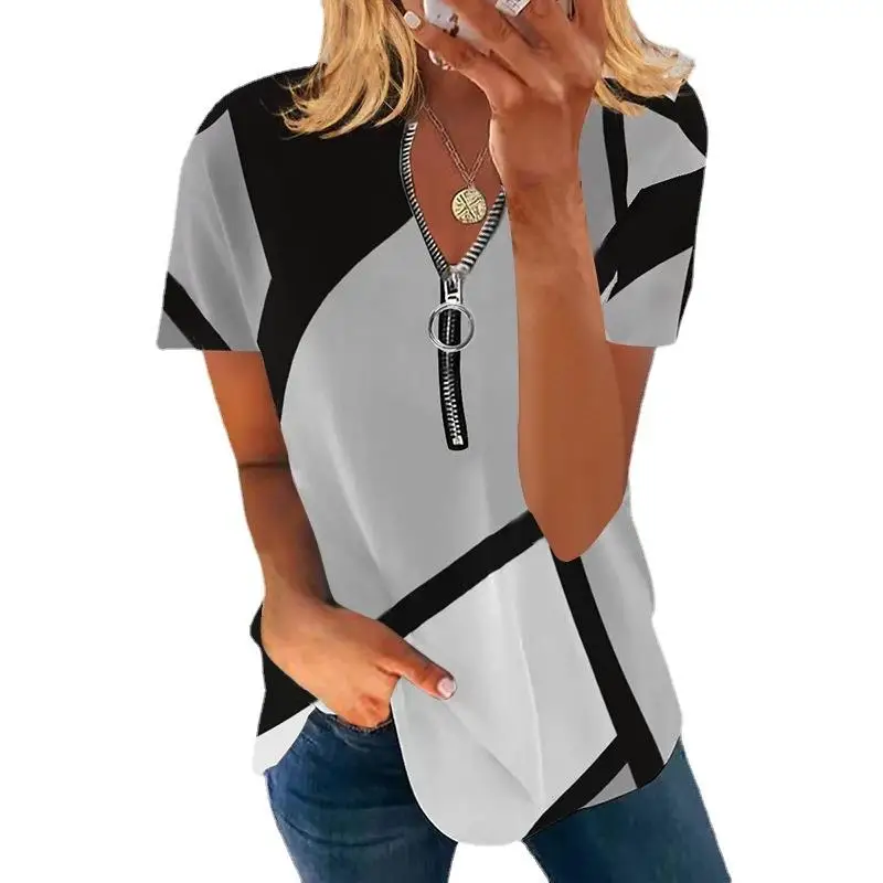 T-shirt ort Sve con colletto con cerniera con stampa stagionale da donna T-shirt stampata in lycra di cotone slim fit Princ Sle Primavera 2023