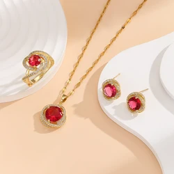 New Necklace Women's Versatile Suit Fashion Temperament Jewelry Wholesale Earrings Ring Pendant Three-piece Set