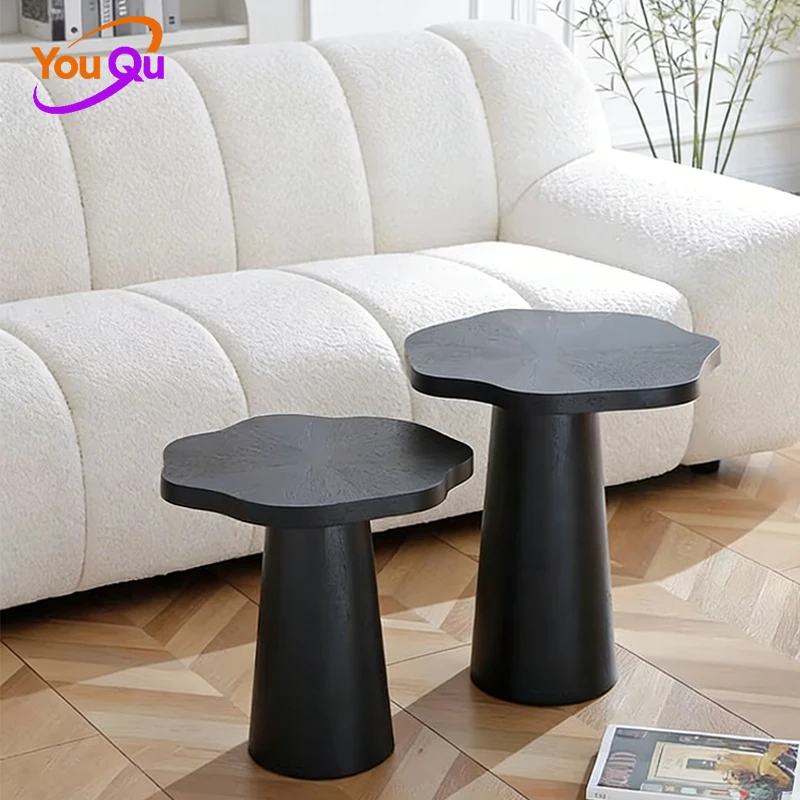 

houseuse Solid Wood Sofa Side Table Storage Rack Bedside Mini Balcony Small Tea Table