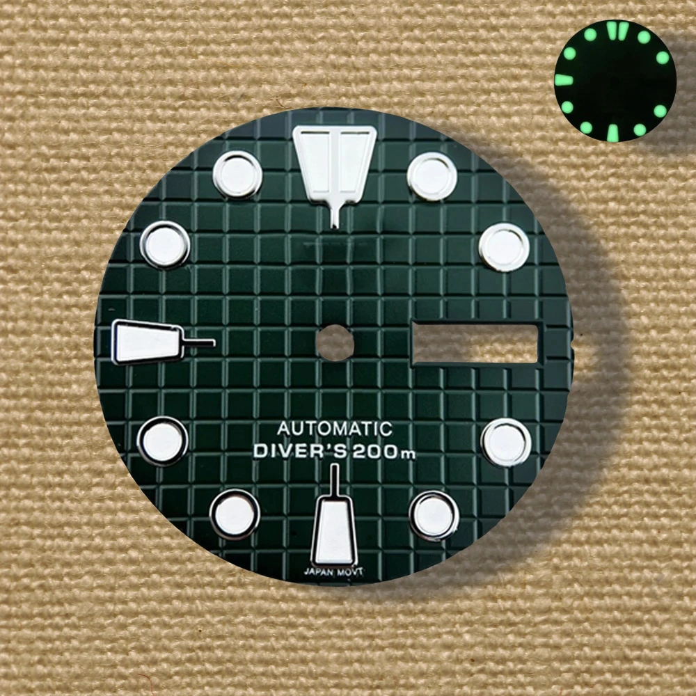 28.5 มม.คุณภาพสูง S โลโก้ NH36 Dial 3D Ripples Dial เหมาะสําหรับ NH35/NH36 การเคลื่อนไหวอัตโนมัติสีเขียวส่องสว่าง NH35 อุปกรณ์เสริม ﻿