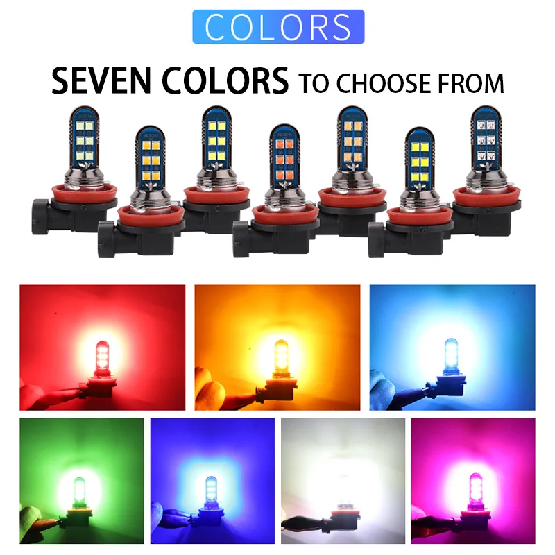 2Pcs 7 Colors Green Orange H7 H11 H8 HB4 9006 H27 881 880 H3 High Quality LED Bulbs Auto Fog Lamps Car Anti Fog Lights Foglamps