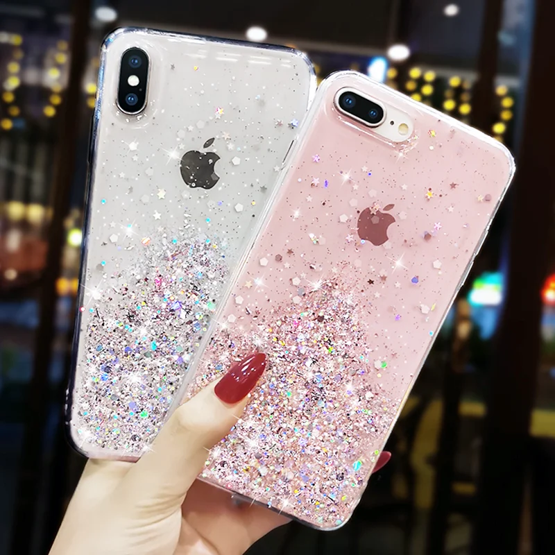 Luxury Gradient Glitter Star Case For iPhone 13 mini 12 Pro Max 11 Pro XR XS  X iPhone 8 7 6S 6 Plus Soft Clear TPU Cover Case