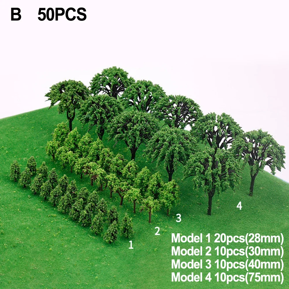 50PCS Miniature Trees Model Train Railroad Wargame Scenery Landscape Mixed Scale Model Trees DIY Building Scenery Accessries