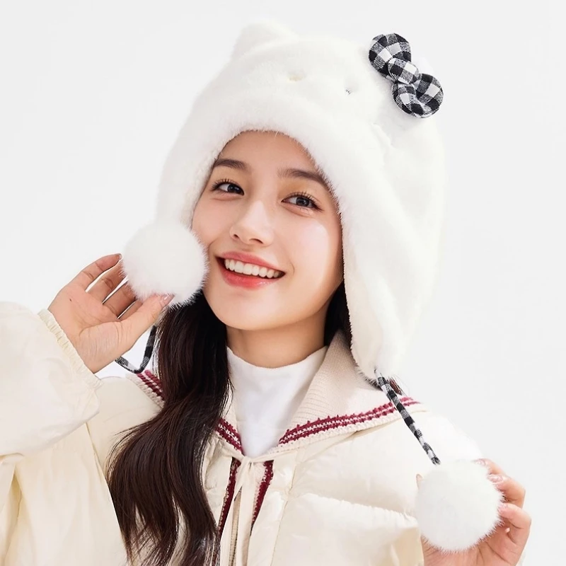 

Sanrio периферийные шапки Hellokitty, плюшевые зимние теплые мягкие утолщенные карманные теплые шапки с ушками с капюшоном, модные милые подарки для друзей