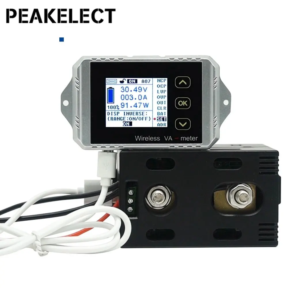 Peakelect VAT1300 100V 300A Wireless Ammeter Voltmeter Battery Capacity Monitoring Coulomb Counter Color Screen  Meter