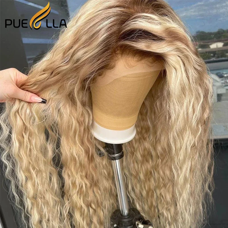 13x4 Lace Frontal Human Hair T4 613 Blonde Water Wave Brazilian Hair Lace Front Wig Transparent Gold Blonde 4x4 Closure Wig