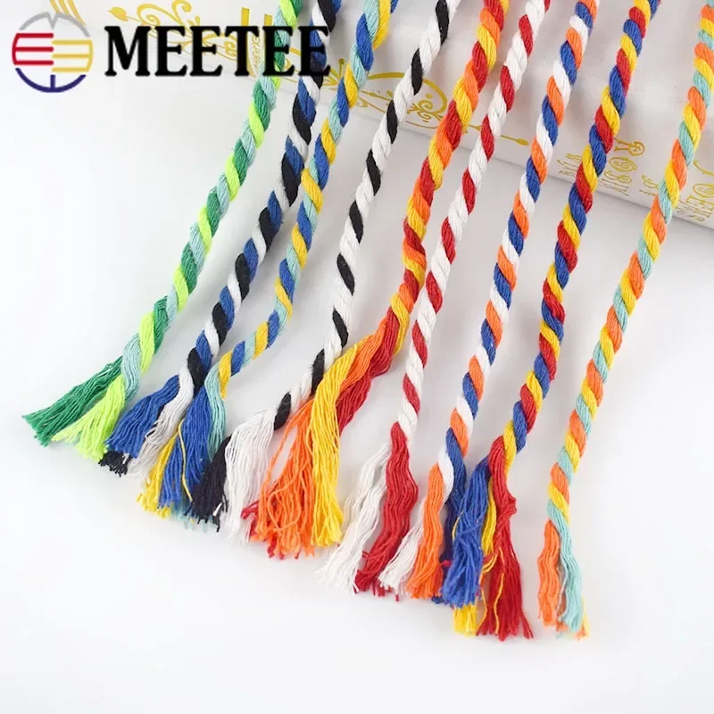 Meetee 10/20M 5mm Colored Cotton Rope 3 Shares Twisted Cords for Bag Belt Decoration Macrame Cord Twist Ropes Sewing Accessories